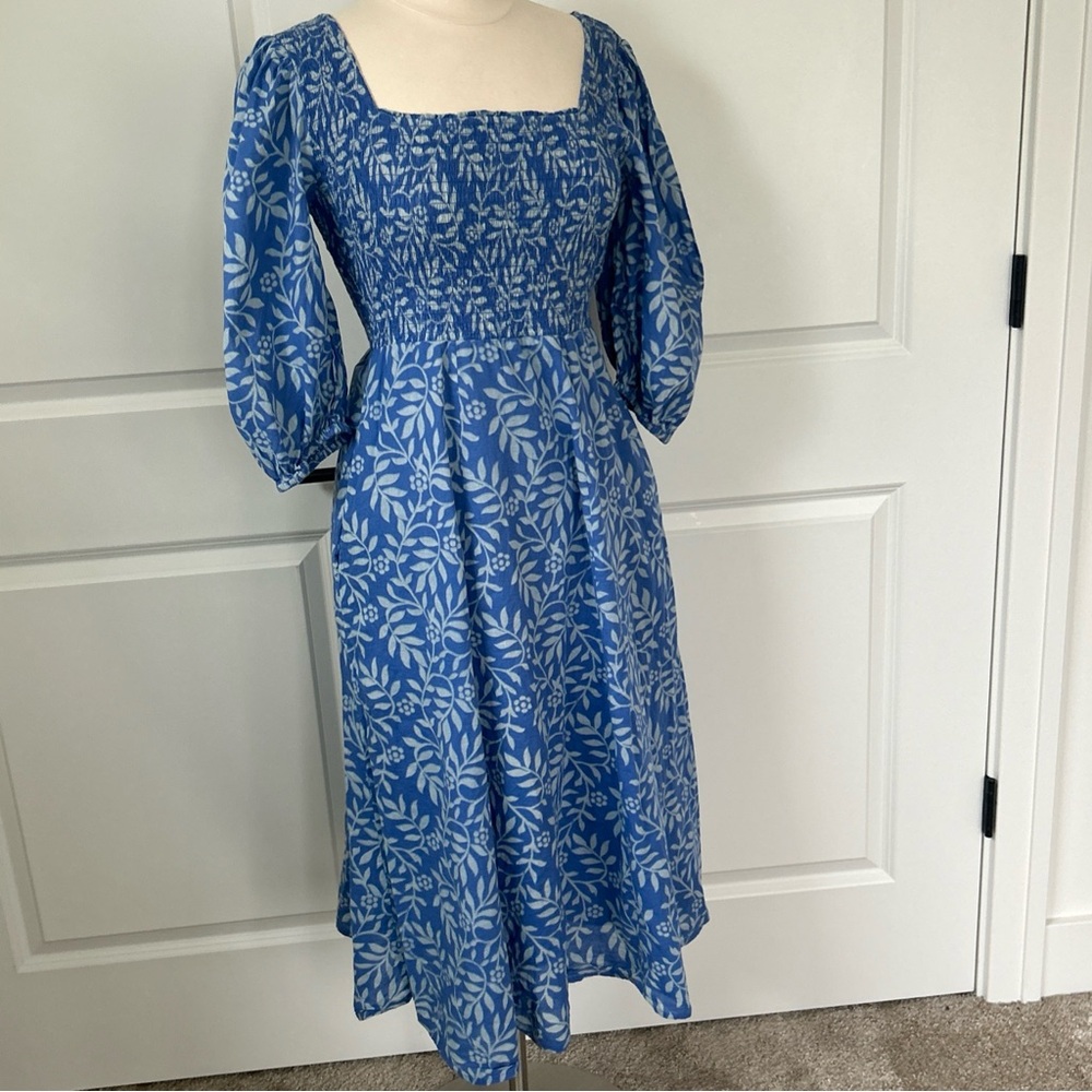 $220 OLIVIA JAMES the Label size M BRIDGET Midi Dress True Blue Stems Smocked